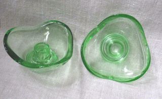 Vtg Pair Green Art Glass Candle Holders Mid Century Form