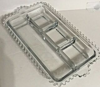 Vintage Imperial Candlewick Divided Rectangular Glass Relish Dish / Vanity Tray