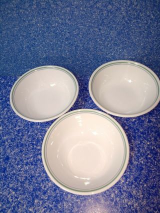 Corelle 6 1/4 " Country Cottage Cereal Bowls Set Of 3; Green/blue Stripe