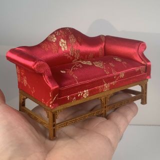 Asian Inspired Silk And Gold Thread Dollhouse Miniature Sofa 1/12 Scale