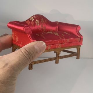 Asian Inspired Silk and Gold Thread Dollhouse Miniature Sofa 1/12 scale 2