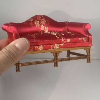 Asian Inspired Silk and Gold Thread Dollhouse Miniature Sofa 1/12 scale 3