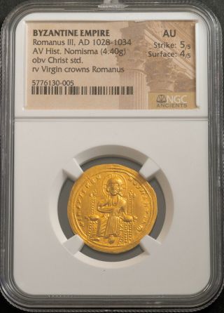 1028,  Byzantine Empire,  Romanus III.  Gold Hyperpyron Nomisma Coin.  NGC AU 5/4 3