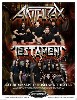 Anthrax / Testament / Death Angel 2012 Portland Concert Tour Poster - Heavy Metal