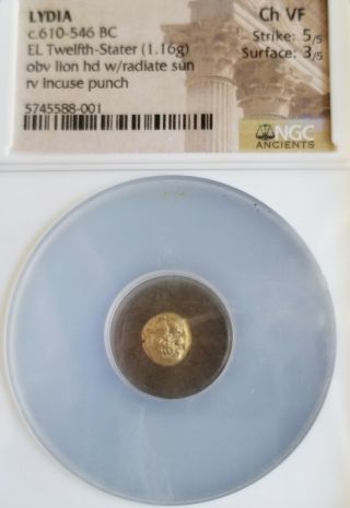 Lydia Kingdom Lion 1/12th Gold Stater Ngc Ch Vf 5/3 Ancient Coin