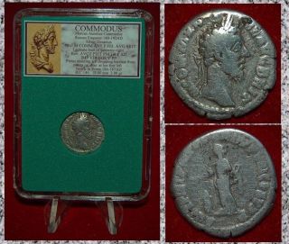 Ancient Roman Empire Coin Commodus Pietas Emperor Gladiator Silver Denarius