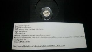 Roman Republic Julius Caesar 49 - 48bc Ar Denarius Military Rsc 49 $400 Value
