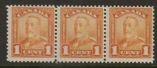 Canada 149 1c 1928 Orange King George V Scroll Issue Strip Of 3 Mnh