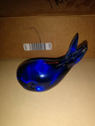Vintage Hand Blown Art Glass Cobalt Blue Whale Figurine Paperweight 3.  5 " X 3.  5 "