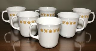 Set Of Six Vintage Corning Butterfly Gold Coffee Tea Cups Mugs 1970’s