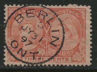 1897 Canada Qv 3 Cents Jubilee With Berlin On Cds