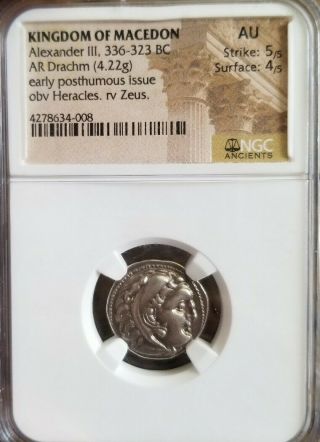Kingdom Of Macedon Alexander Iii Drachm Ngc Au 5/4 Ancient Silver Coin