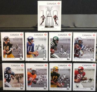Canada Stamp Sc 2568i - 2576i " 100th Grey Cup Game " Die Cut Cv=$32.  00