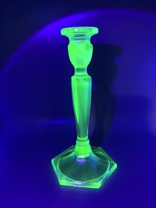 Fenton Florentine Antique Carnival Glass Ice Green - Vaseline Candlestick