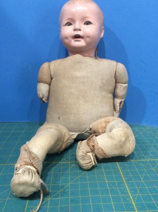 Spooky Freaky Antique Composition Head & Cloth Body Rubber Limbs Ideal Baby Doll