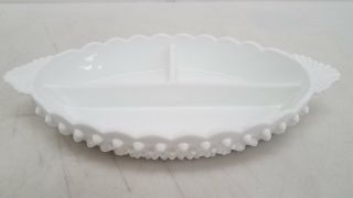 Vintage Fenton White Milk Glass Divided Oval Relish Dish