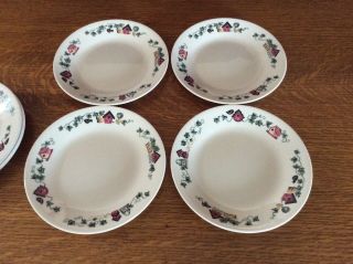 4 Corelle Garden Home Bread And Butter Plates Birdhouse Ivy Watering Can 6 3/4”