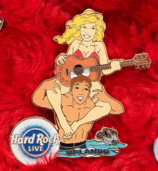 Hard Rock Cafe Pin Orlando Live Spring Break Bikini Girl Guy Beach Pool Guitar