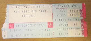 1977 The Outlaws Palladium York City Concert Ticket Stub Hurry Sundown Tour