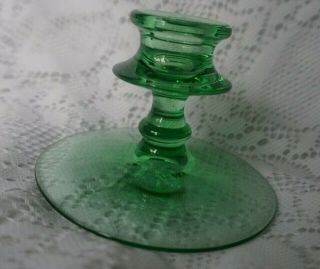 Vintage Fostoria 2324 Green Vaseline Uranium Glass Footed Candlestick Holder