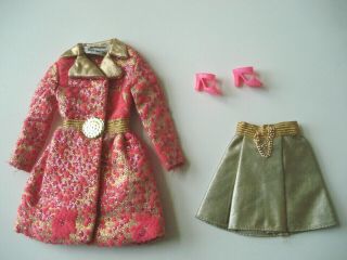 Vintage Barbie Special Sparkle Coat Dress W/ Gold Medallion,  Skirt W/chain,  Shoes