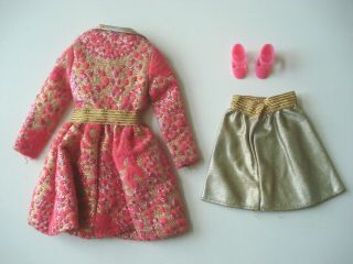 Vintage Barbie SPECIAL SPARKLE Coat Dress w/ Gold Medallion,  Skirt w/Chain,  Shoes 2