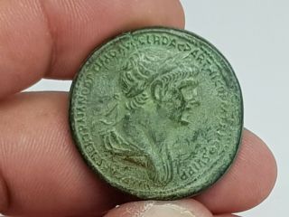 Rare Ancient Roman Bronze Coin Sestertius Of Trajan 17,  4 Gr 32 Mm