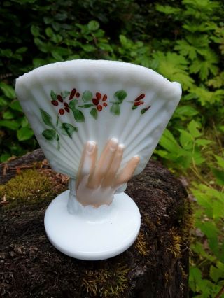 Antique Milk Glass Hand Holding Fan Toothpick - Vase - Match Holder