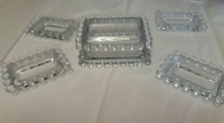 Vintage Imperial Candlewick Covered Clear Glass Cigarette Box With 4 - Ashtrays