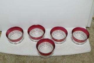 5 Vintage Ruby Red Flash Kings Crown Thumbprint Bowls