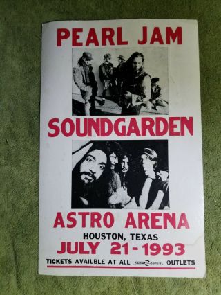 Pearl Jam And Soundgarden Concert Poster Astro Arena July 21 - 1993