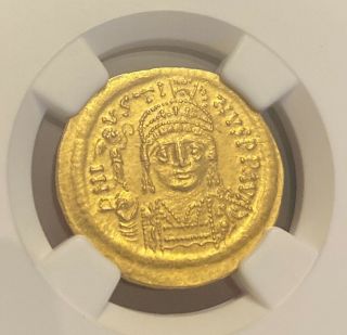 Justin Ii Av Solidus (565 - 578 Ad) Certified Ngc Ms 5/5 - 2nd Officina (b)