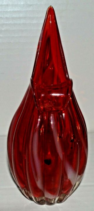 Vintage 1950 ' s Italian Art Glass Fratelli Toso Fluted Mottled Red Vase Pitcher 2