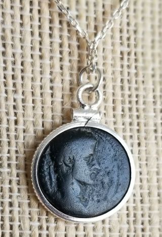 First Roman Emperor Augustus Authentic Roman Coin Pendant 925 Silver Necklace