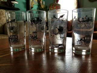 Set Of 4 Vintage Drinking Glasses Old Fashion Antique Cars And Buggies