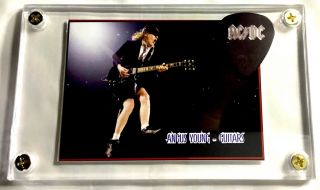 Rarer Ac/dc Angus Young Card / Silver On Black 2009 Tour Guitar Pick Display