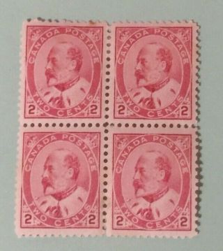 Canada King Edward Vii 2 Cents Red Fine Mm/um Block Of 4 (1 Tone Spot)