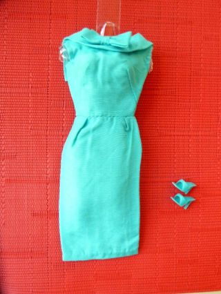 Vintage Barbie Turquoise Silk Sheath Dress W Open Toe (1962)