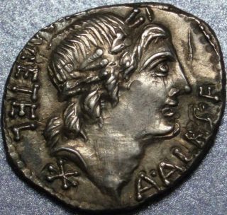 96 Bc Roman Republic Silver " Denarius " Head Of Apollo And Roma Seated On Shields