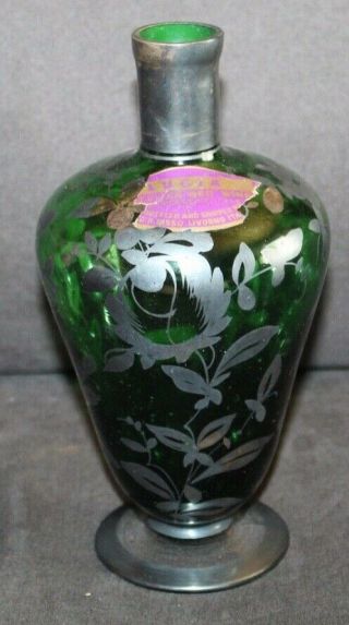 Vintage Green Glass With Silver Overlay Bottle Lucia Italian Red Wine