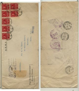 Canada 7 War Tax Stamps On Registered Cover To Us Ms0426