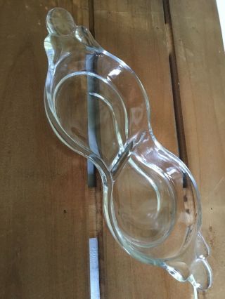Old Vintage CLEAR GLASS TEARDROP 2 PART DIVIDED OLIVE RELISH DISH DUNCANMILLER? 2