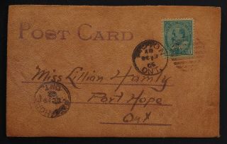 All ' s (WELL) in Picton leather postcard Prince Edward Co 1906 to Port Hope Ontario 2