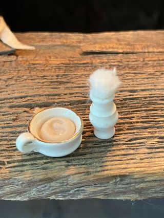 Vintage Miniature Dollhouse Artisan Porcelain Shaving Dish Brush And Bar Of Soap