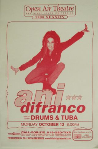 Ani Difranco / Drums & Tuba 1998 San Diego Concert Tour Poster