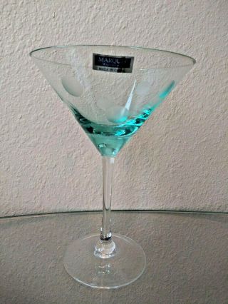 Marquis By Waterford Fine Crystal Polka Dot Martini Glasses Teal Green Signed