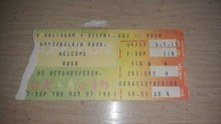 1981 Rush Concert Ticket Stub