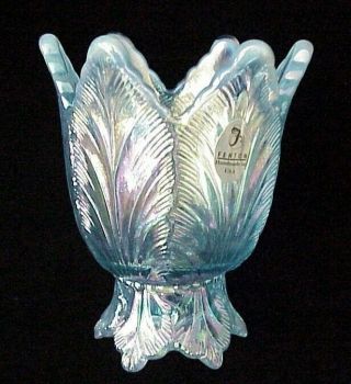 Fenton Art Glass Blue Opalescent Carnival Two Way Tulip Candle Holder