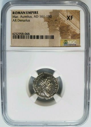 Marcus Aurelius Roman Empire Ngc Xf Ad 161 - 180 Ar Denarius Silver Ancient Chair
