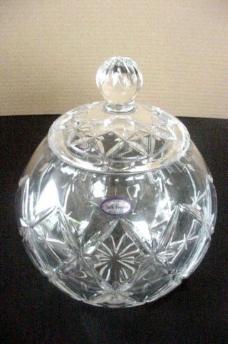 Ofnah Crystal Biscuit Jar 24 Lead Hand Cut Made In Poland Thick Pattern W/ Lid